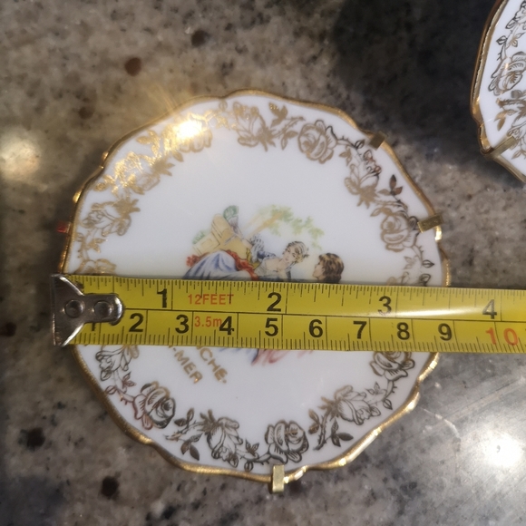A Pair Of Vintage Limoges France 3.5" Plates With Metal stand/ Hanger, Gold Rim - Picture 11 of 11